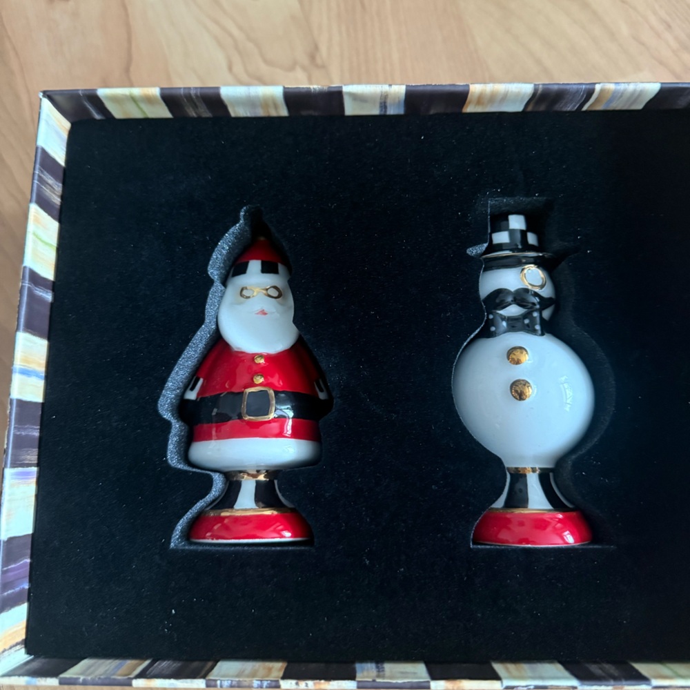 Mackenzie-Childs Salt & Pepper Shaker Santa & Snowman - Picture 4 of 8